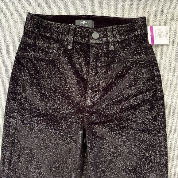 7 For All Mankind Jeans Womens‎ High Rise Metallic Velvet Ankle Skinny Black 23 - Picture 3 of 11